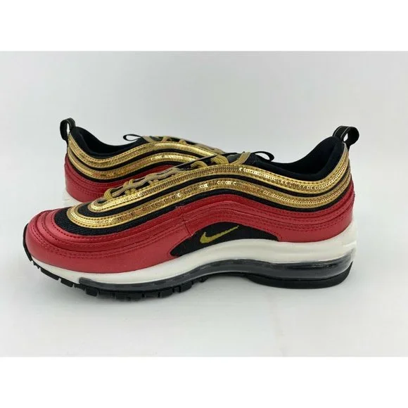 Nike Air Max 97 Red Gold Sequin Women's Sneaker Shoes Metallic - Picture 11 of 12